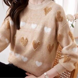 Sew In Love Embellished Hearts Sweater - Size L